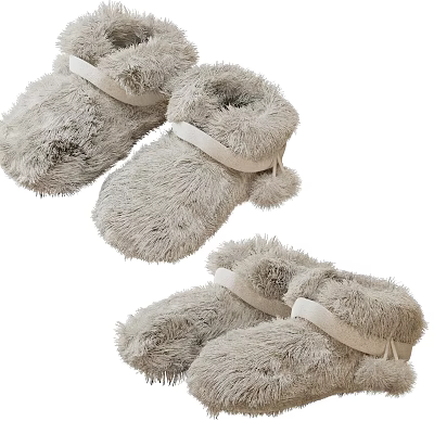 Fluffy Light Gray Baby Shoes With Soft Straps And Pom Pom Details 3d model