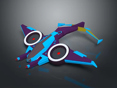 Futuristic Blue And Purple Sci Fi Aircraft With Large Wheels And Sleek Design 3d model