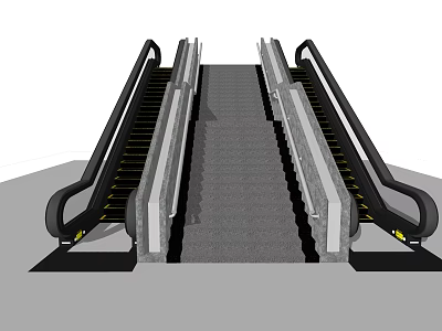 Modern Parallel Escalator Featuring Black Handrails Gray Steps And Metal Frames 3d model