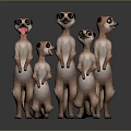 Five Cute Standing Meerkat Characters In Group With Playful Expressions And 3D Render 3d model