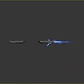 Futuristic Weapons With Orange Grips And Blue Flame Effect Displayed Side By Side 3d model
