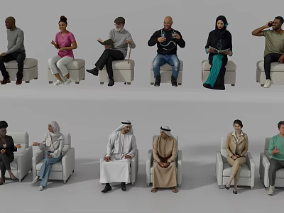 Diverse Group of People Sitting in Various Poses on Chairs in Indoor Setting 3d model