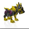 3D Model of Mythical Wolf with Yellow Black Spiky Mane and Purple Accents