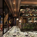 Industrial Style Restaurant Interior With Wooden Decor Pendant Lights And Colorful Chairs
