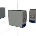 Three Retro Style Storage Cabinets With Gray Body And Blue Base Design Features 3d model