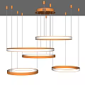 Modern Circular Chandeliers With Golden Frames And Illuminated Rings In Stylish Hanging Design For Interior