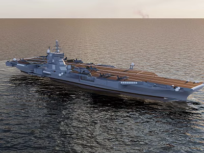 Powerful Aircraft Carrier Naval Weapon Sailing On Open Sea With Flight Deck 3d model