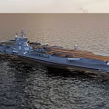 Powerful Aircraft Carrier Naval Weapon Sailing On Open Sea With Flight Deck 3d model