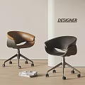 Designer Office Chairs in Brown and Black Leather with Metal Base and Wheels