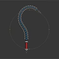 Curved Chain Like Weapon With Blue Black Rings And Red Handle