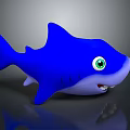 Cute Blue Cartoon Shark Toy With Green Eyes And Open Mouth