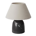 Elegant Table Lamp with Beige Linen Shade and Black Marble Base Featuring White Veins