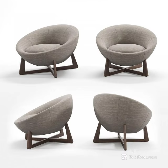 Gray Curved Accent Chair With Wooden Legs And Minimalist Design 3d model 