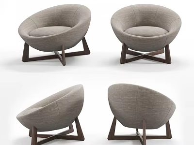 Gray Curved Accent Chair With Wooden Legs And Minimalist Design 3d model