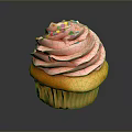 Delicious Cupcake With Pink Swirled Frosting And Colorful Sprinkles On Yellow Base