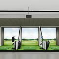 Indoor Golf Practice Range With Multiple Hitting Bays Green Lawn View And Training Equipment 3d model