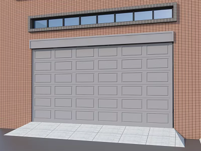 Brick Wall Garage Door With Window Above And Concrete Driveway 3d model