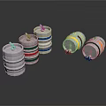 Colorful Stacked Metal Cans With Striped Design And Reflective Surface For Daily Use