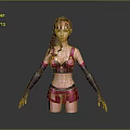 3D Female Character Creature In Pink Purple Outfit With Long Gloves And Brown Hair