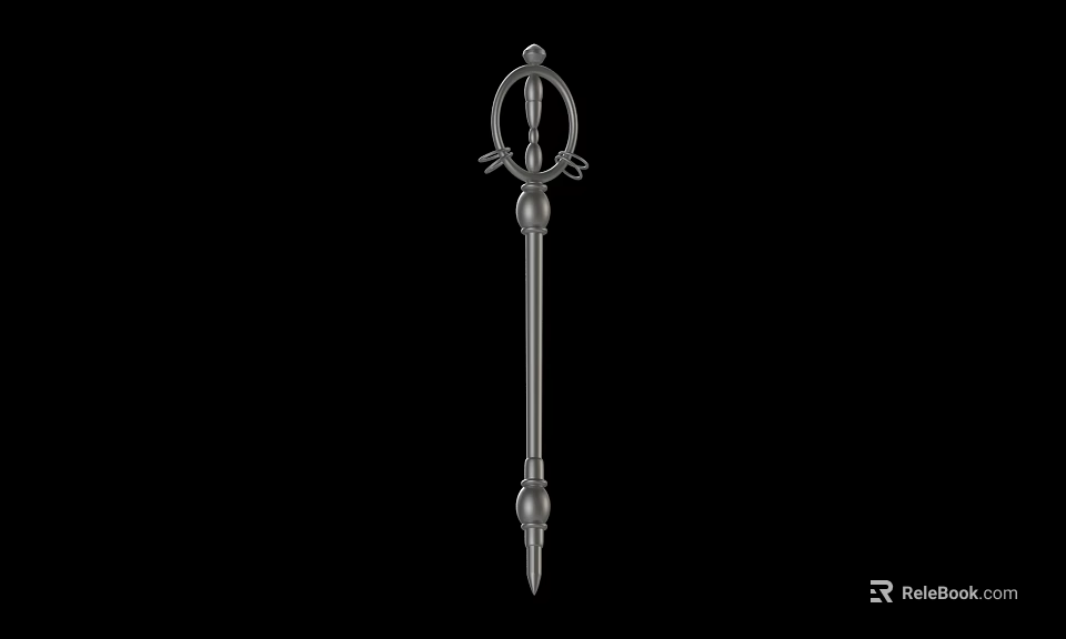 Ancient Metal Long Shaft Weapon With Ornate Top Ring And Spiked Base 3d model 