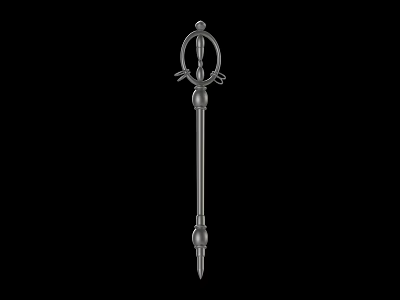 Ancient Metal Long Shaft Weapon With Ornate Top Ring And Spiked Base 3d model