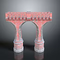 Red Brick Arch Bridge Structure With Double Arches And Stone Pedestals