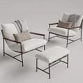 Modern Accent Chairs with Metal Frames Light Fabric Cushions Throw Blankets and Ottoman