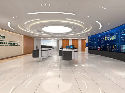 Modern Monitoring Control Room With Multiple Large Screens And Control Desks 3d model
