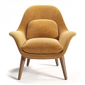 Elegant Armchair With Black Leather Backrest Grey Seat And Slim Wooden Legs