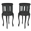 Two Black Round Top Side Tables With Openwork Design And Curved Legs