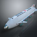 Silver Streamlined Zeppelin Featuring Multiple Windows Solar Panels And Tail Flag Design 3d model