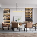 Modern Elegant Restaurant Interior With Marble Dining Table Chairs And Pendant Lights 3d model