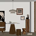 Modern Living Room Interior With Round Table Chair Pendant Light And Artwork