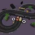 Toy Race Track Play Set With Miniature Cars Palm Trees Tires And Control Console