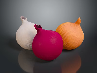 Colorful Fresh Onions Including White Red And Orange Varieties On Dark Surface 3d model