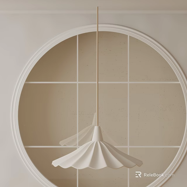 Minimalist White Pendant Light With Pleated Design For Neutral Beige Circular Wall Interior 3d model 