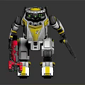 Robotic Character With Biomechanical Features Yellow White Armor And Red Claw Tools 3d model