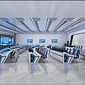 Modern Monitoring Room With Control Desks Multiple Screens And Chairs