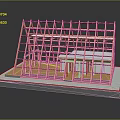 Building Model With Wooden Frame Structure Roof Truss And Platform Base