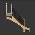 Wooden Curved Staircase Design With Black Iron Railings And Balusters