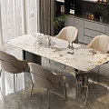 Modern Dining Table Set With Beige Chairs Marble Tabletop And Metal Legs In Bright Room