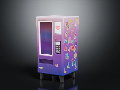 Purple Gradient Vending Machine With Colorful Decorative Stickers And Stylish Design 3d model