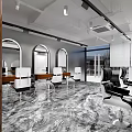 Modern Hair And Beauty Salon Interior With Wooden Panels Marble Floor And Styling Chairs