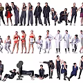 Group Of Multiple People In Various Poses And Different Casual Formal Outfits