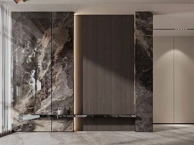 Elegant Modern Entryway Hallway Interior With Marble Paneled Wall And Wooden Accents 3d model