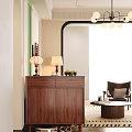 Wooden Shoe Cabinet in Living Room with Green Sofa Decorative Paintings Table Lamp and Shoes