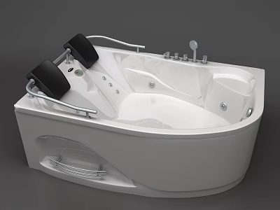 Elegant Modern White Whirlpool Bathtub With Black Headrests And Metal Fixtures 3d model