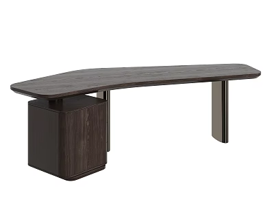 Modern Wooden Desk Featuring Curved Top Metal Legs And Drawer Unit 3d model