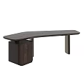 Modern Wooden Desk Featuring Curved Top Metal Legs And Drawer Unit