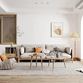 Modern Minimalist Living Room Interior With Gray Sofa Armchair Wooden Coffee Tables